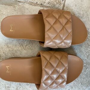 Quilted Tan Slide Sandals